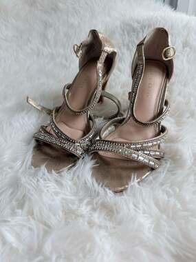 Kelly & Katie Reekie Gold Strappy Rhinestone Heeled Sandals